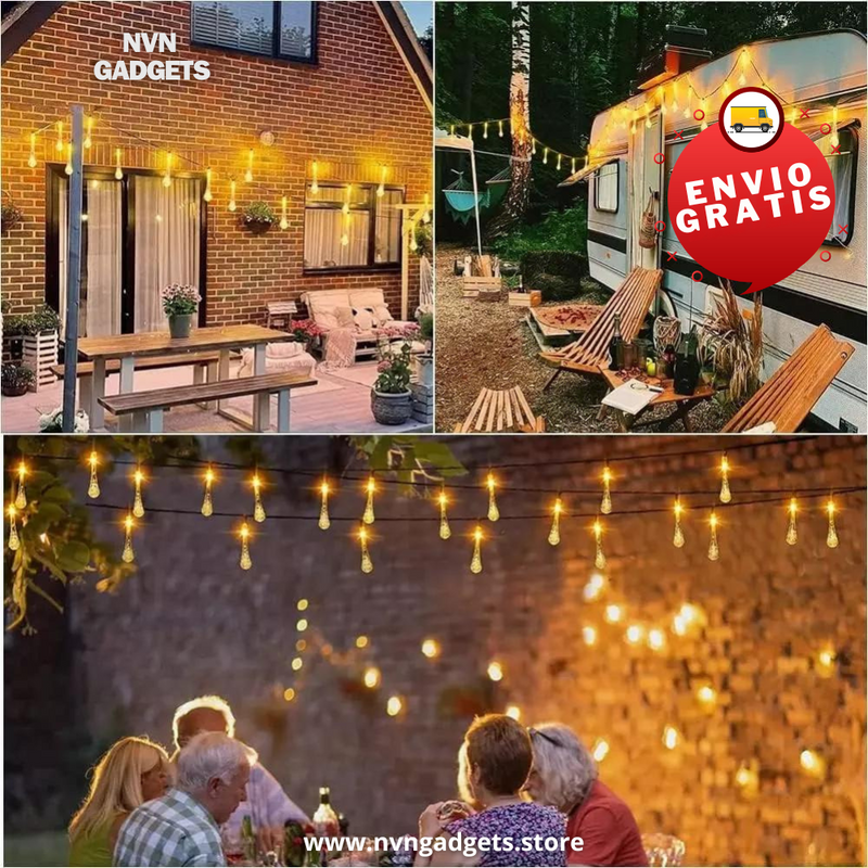 LUZ EN FORMA DE GOTA 💧(60 Focos 12 METROS - 8 MODOS DE ILUMINACION)