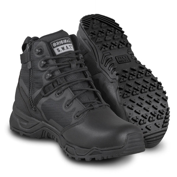 Bota original SWAT Alpha Fury 6" con puntera pulida, impermeable y cremallera lateral negra