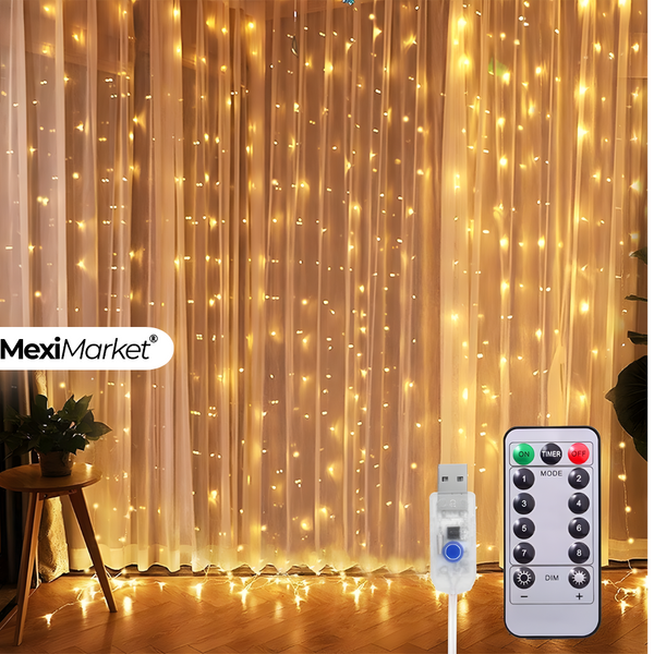 💡SERIE DE LUCES LED TIPO CORTINA 3X3 METROS 🎁 (300 FOCOS - 8 MODOS DE ILUMINACION)